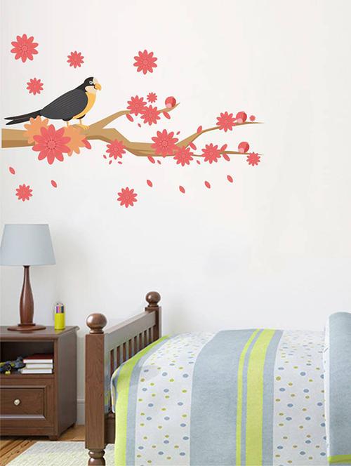 rawpockets wall decals ' black bird on tree branch ' wall stickers (pvc vinyl) multicolour - 15734395 - Very Small Image - 1