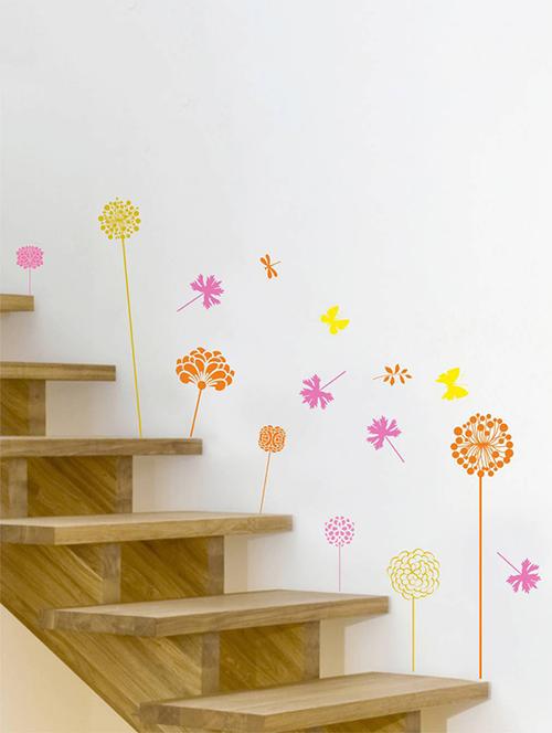 rawpockets wall decals ' dandelions and butterfly ' wall stickers (pvc vinyl) multicolour - 15734397 - Very Small Image - 1