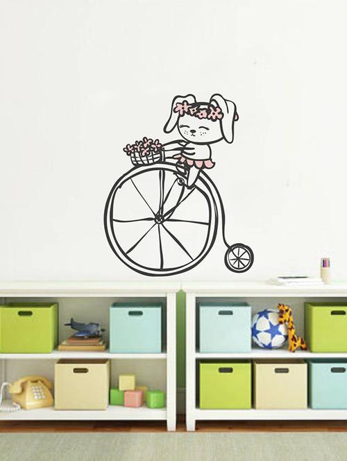 rawpockets wall decals ' cute girl on bicycle ' wall stickers (pvc vinyl) multicolour - 15734433 - Very Small Image - 1