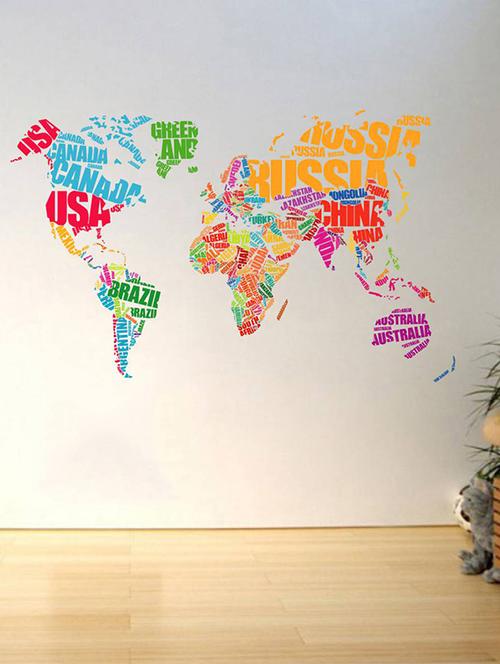 rawpockets wall decals ' world map ' wall stickers (pvc vinyl) multicolour - 15734434 - Very Small Image - 1