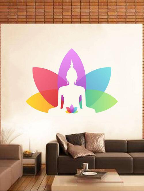 rawpockets wall decals ' lotus with buddha silhouette ' wall stickers (pvc vinyl) multicolour - 15734456 - Very Small Image - 1