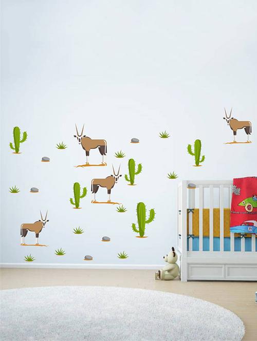 rawpockets wall decals ' desart cactus and cow ' wall stickers (pvc vinyl) multicolour - 15734465 - Very Small Image - 1