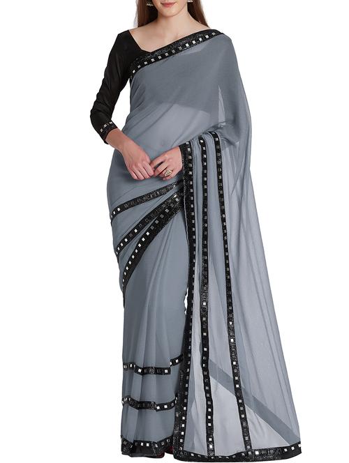 mirror lace bordered saree with blouse - 15735283 - Very Small Image - 1
