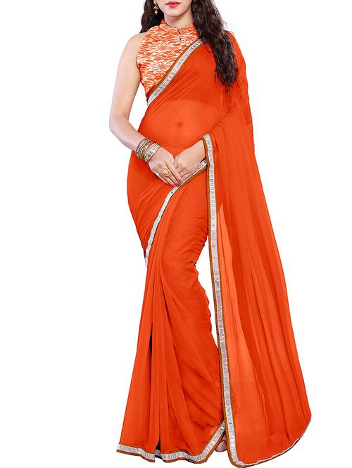 lace border orange saree with blouse - 15735292 - Very Small Image - 1