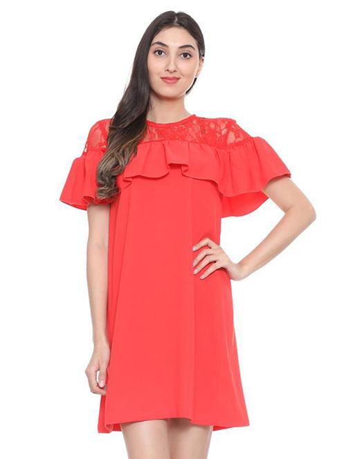 lace paneled ruffle detail dress - 15735381 - Very Small Image - 1
