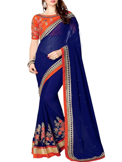 floral embroidered saree with blouse - 15735961 - Very Small Image - 1