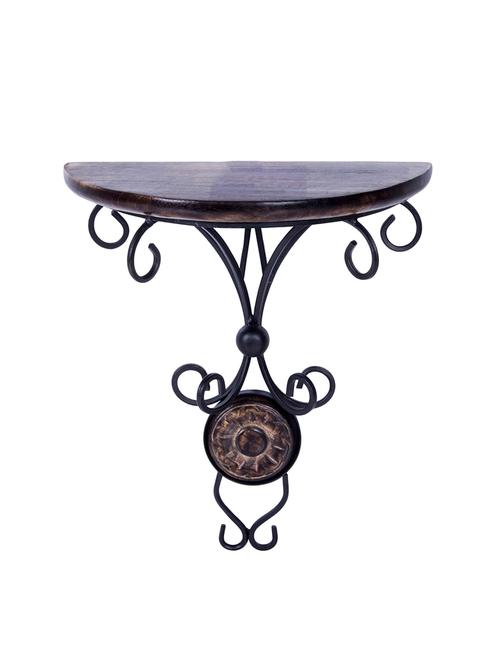 sheesham wood and wrought iron fancy wall bracket shelf wall hanging / home décor wooden, iron wall shelf - 15737002 - Very Small Image - 1