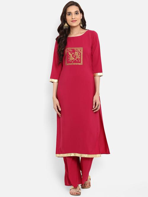 magenta printed solid kurta - 15737005 - Very Small Image - 1