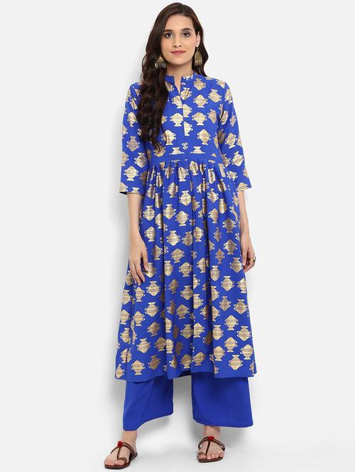foil print flared kurta - 15737012 - Very Small Image - 1