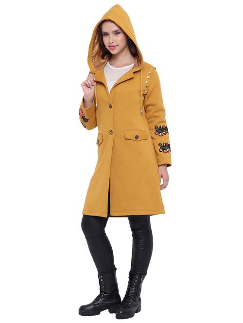 embroidered sleeve hooded neck overcoat - 15737573 - Very Small Image - 1