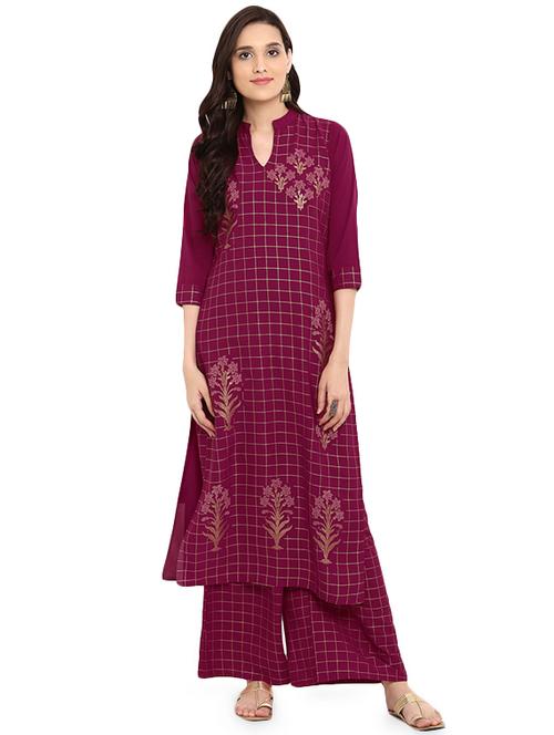 foil printed kurta with palazzo set - 15737601 - Very Small Image - 1