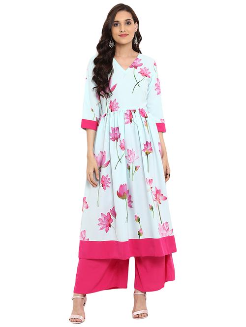 floral printed kurta with palazzo set - 15737605 - Very Small Image - 1