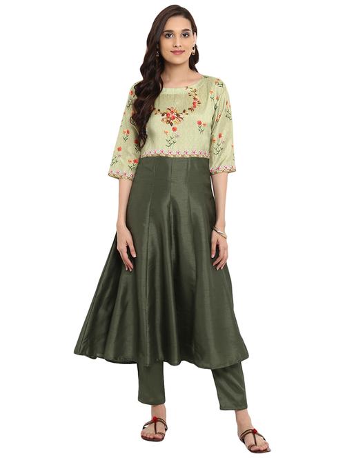 embroidered kalidaar kurta with pant set - 15737610 - Very Small Image - 1