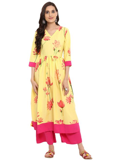 floral printed kurta with palazzo set - 15737614 - Very Small Image - 1