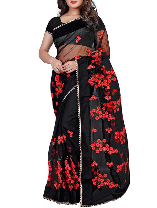 floral embroidered pearl border saree - 15737741 - Very Small Image - 1