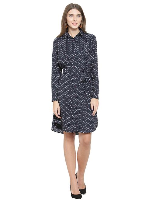 tie up waist geometric print shirt dress - 15737906 - Very Small Image - 1