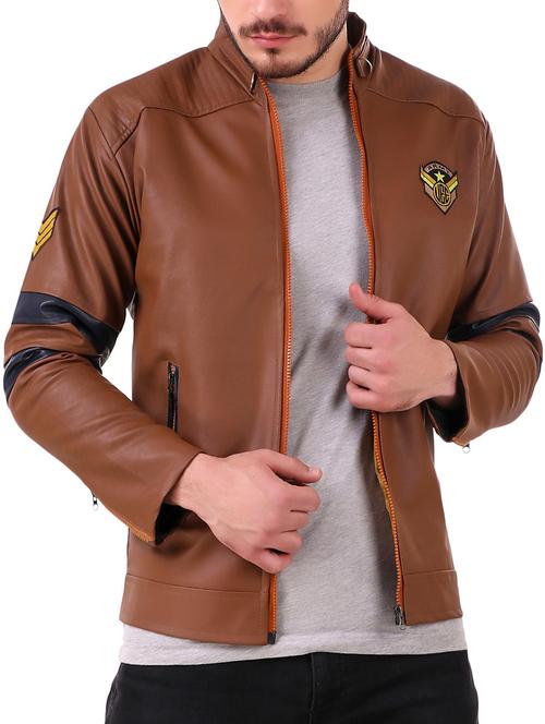 brown leather biker jacket - 15739005 - Very Small Image - 1