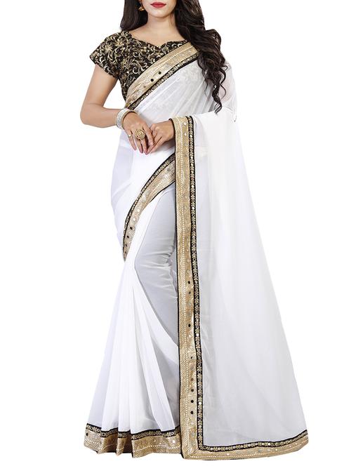 contrast embroidered border saree with blouse - 15739089 - Very Small Image - 1
