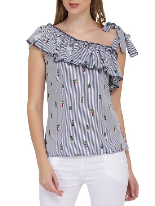 ruffled striped quirky print top - 15739140 - Very Small Image - 1