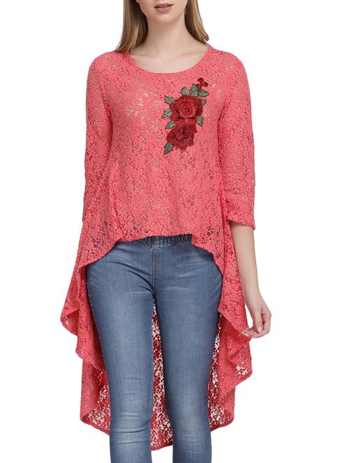floral embroidered lace high low tunic - 15739141 - Very Small Image - 1