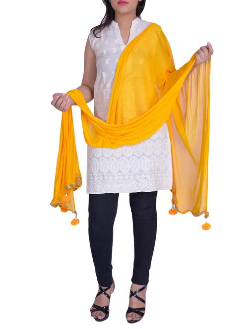 yellow plain dupatta with tassels - 15739260 - Very Small Image - 1
