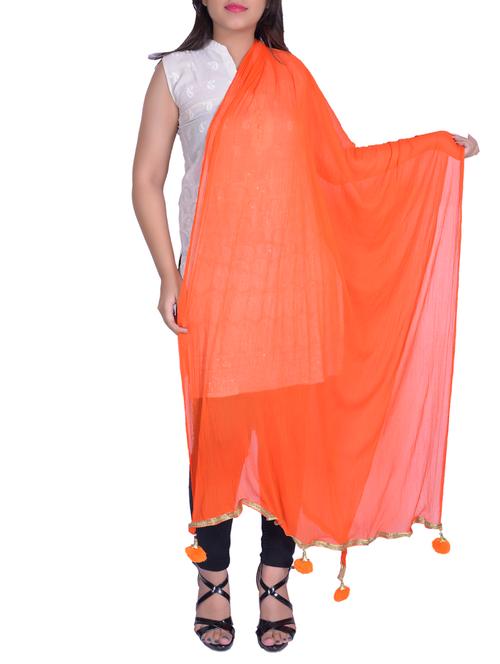 orange plain gota patti dupatta with tassels - 15739262 - Very Small Image - 1
