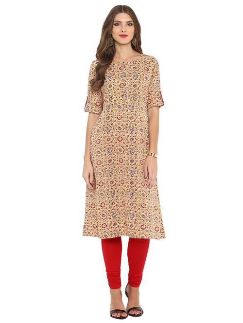 mustard cotton aline kurta - 15740378 - Very Small Image - 1