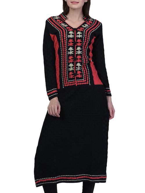 embroidered straight woolen kurta - 15740405 - Very Small Image - 1