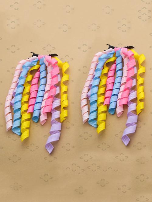 colourful ribbon ringlets on two black snap barrettes - 15741062 - Very Small Image - 1
