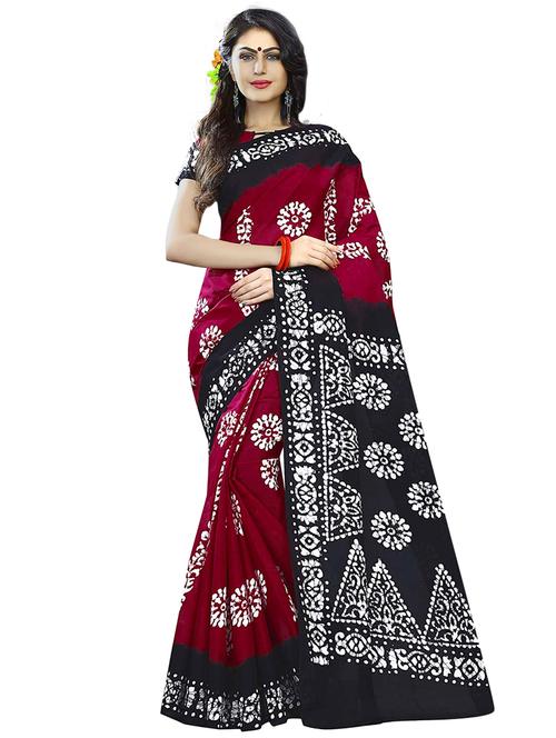 contrast border batik printed saree with blouse - 15741391 - Very Small Image - 1