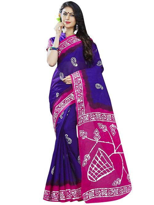 contrast border batik printed saree with blouse - 15741393 - Very Small Image - 1