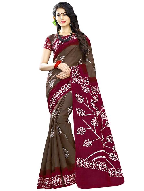 contrast border batik printed saree with blouse - 15741401 - Very Small Image - 1