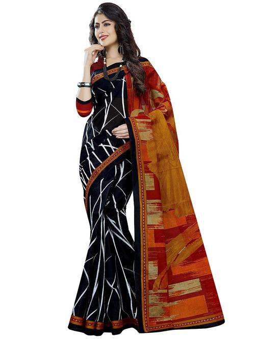 contrast pallu printed saree with blouse - 15741406 - Very Small Image - 1