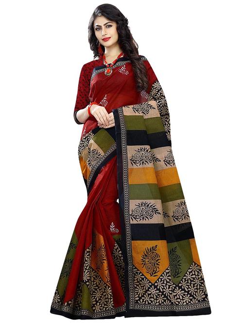 contrast border printed saree with blouse - 15741414 - Very Small Image - 1