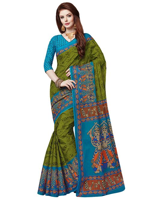 contrast border kalamkari printed saree with blouse - 15741418 - Very Small Image - 1