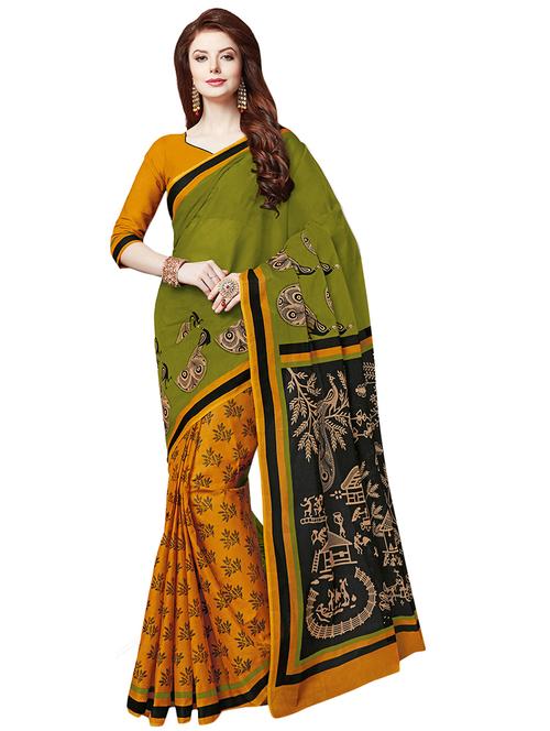 half & half printed saree with blouse - 15741422 - Very Small Image - 1