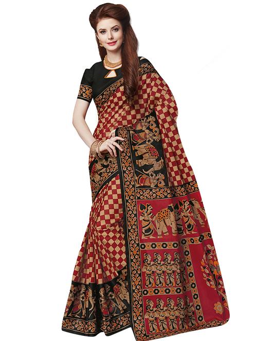checkered printed saree with blouse - 15741434 - Very Small Image - 1