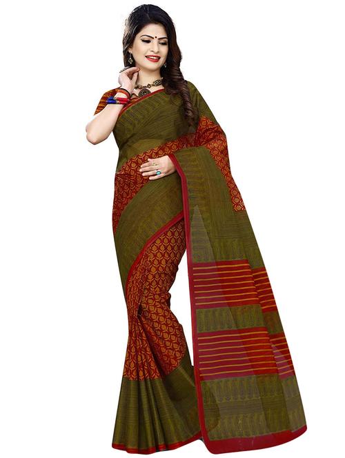 contrast border printed saree with blouse - 15741438 - Very Small Image - 1