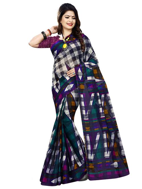 checkered printed saree with blouse - 15741441 - Very Small Image - 1