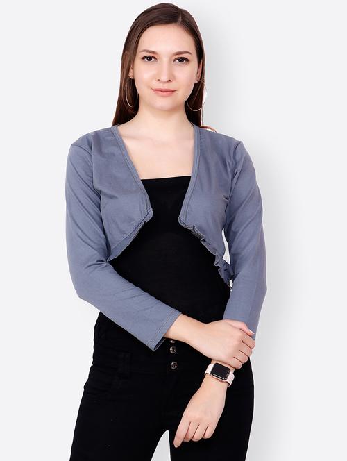 ruffled hem long sleeved shrug - 15742908 - Very Small Image - 1