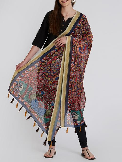 chanderi printed dupatta with tassels - 15744223 - Very Small Image - 1
