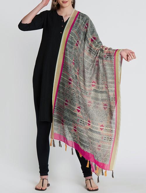 chanderi printed dupatta with tassels - 15744224 - Very Small Image - 1