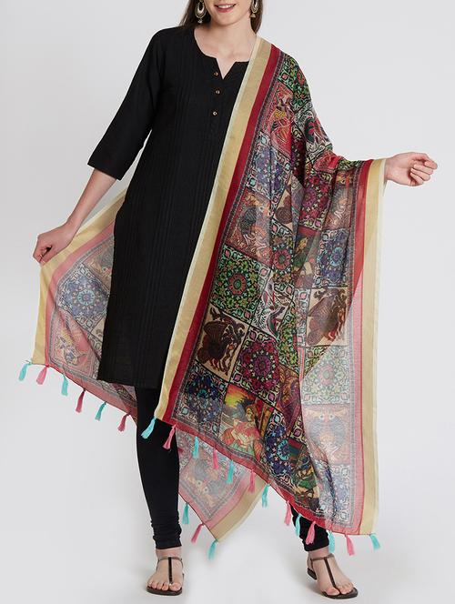 chanderi printed dupatta with tassels - 15744225 - Very Small Image - 1
