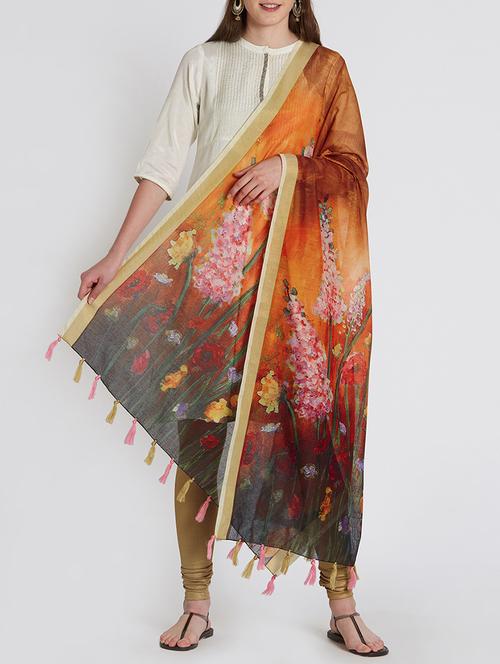 chanderi printed dupatta with tassels - 15744226 - Very Small Image - 1
