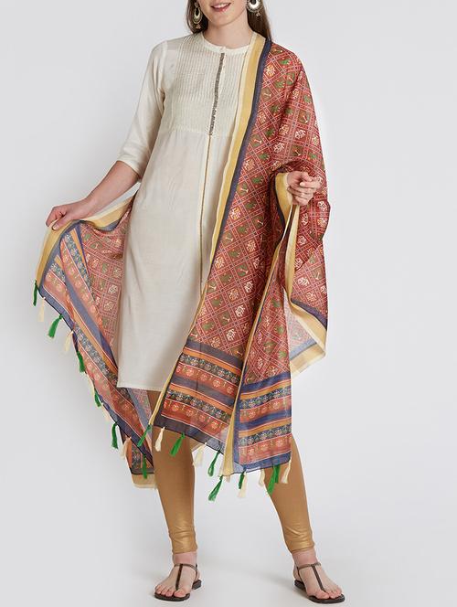 chanderi printed dupatta with tassels - 15744227 - Very Small Image - 1