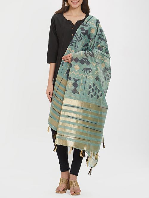 cotton blend printed dupatta with tassels - 15744229 - Very Small Image - 1