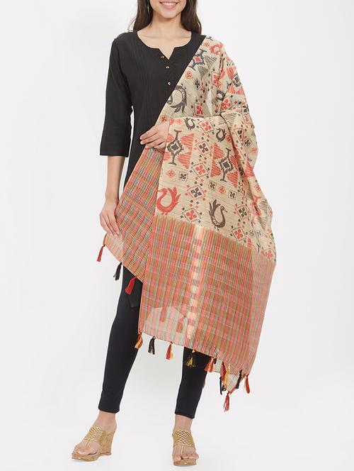 cotton blend printed dupatta with tassels - 15744231 - Very Small Image - 1