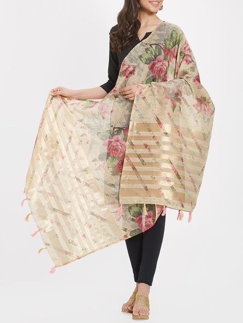 cotton blend printed dupatta with tassels - 15744232 - Very Small Image - 1