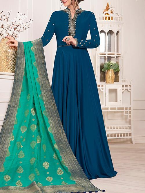 embroidered semi-stitched flared suit - 15744739 - Very Small Image - 1