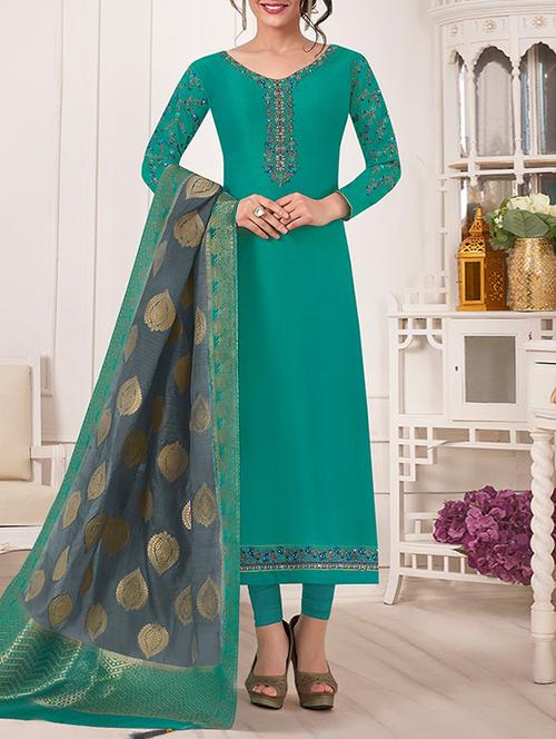 embroidered semi-stitched churidaar suit - 15744742 - Very Small Image - 1